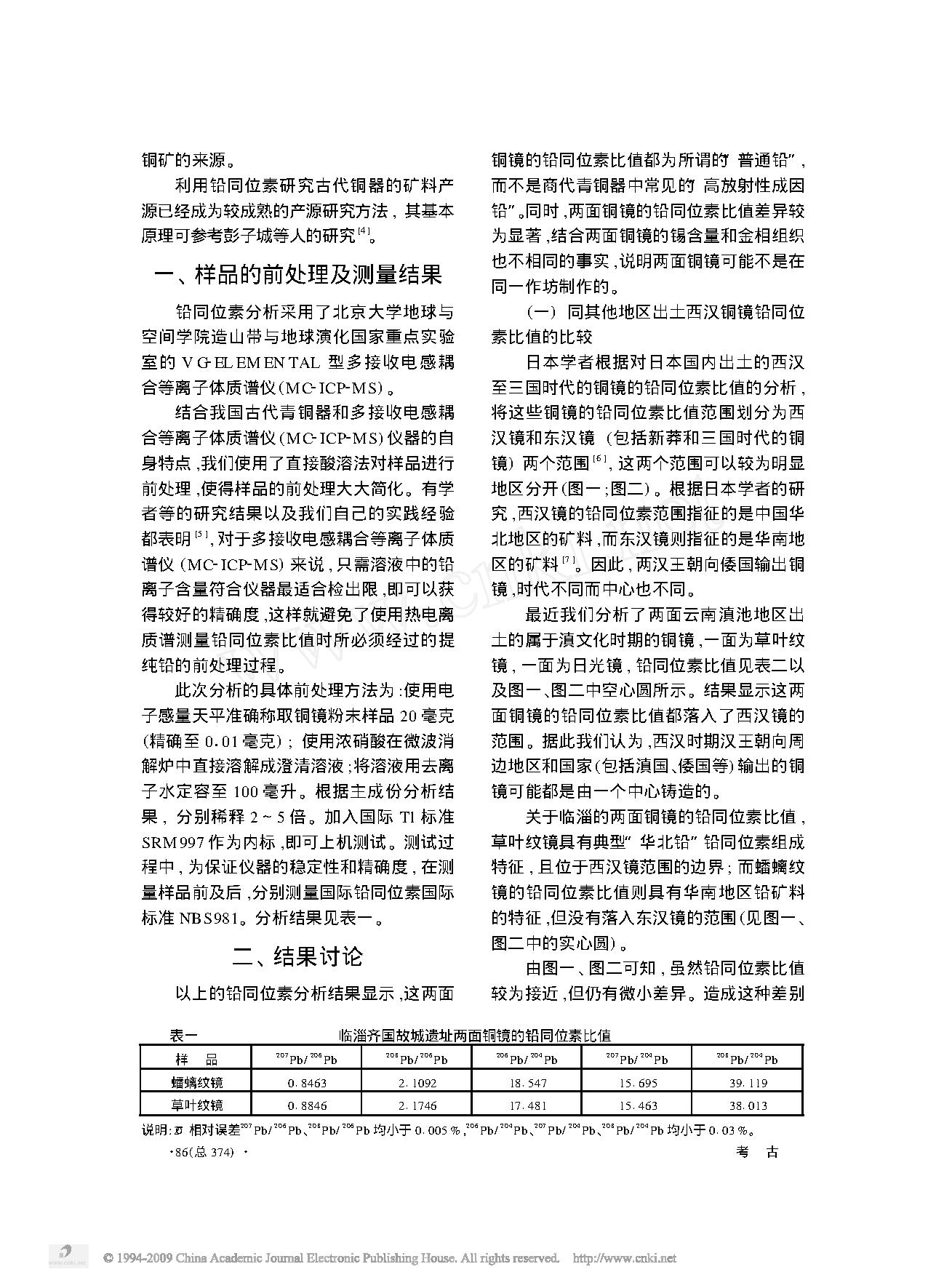 山东临淄齐国故城遗址出土西汉铜镜的铅同位素比值分析.pdf_第2页