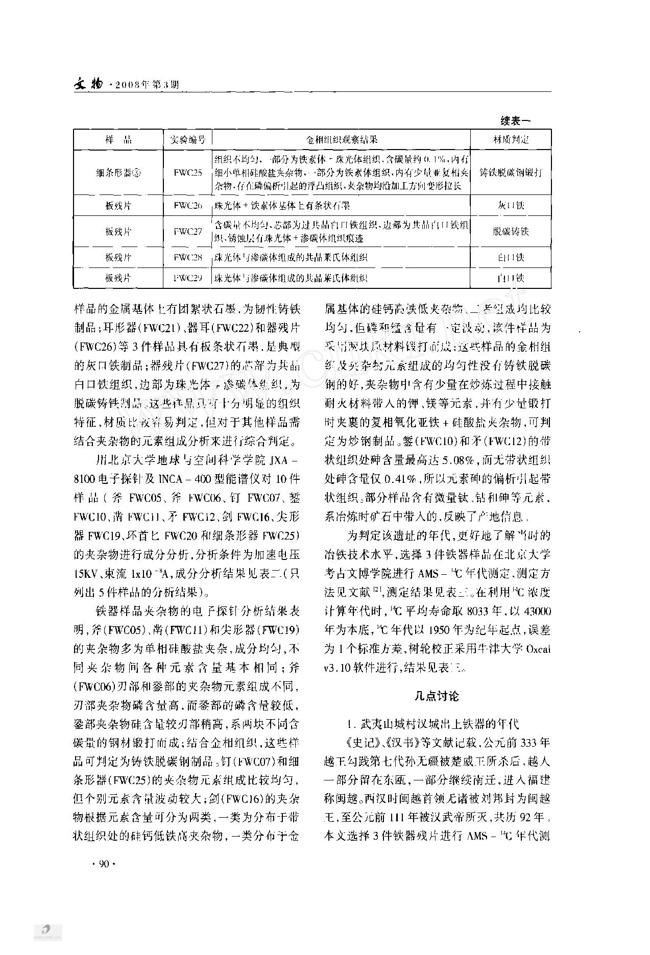 福建武夷山城村汉城出土铁器的金相实验研究.pdf_第3页